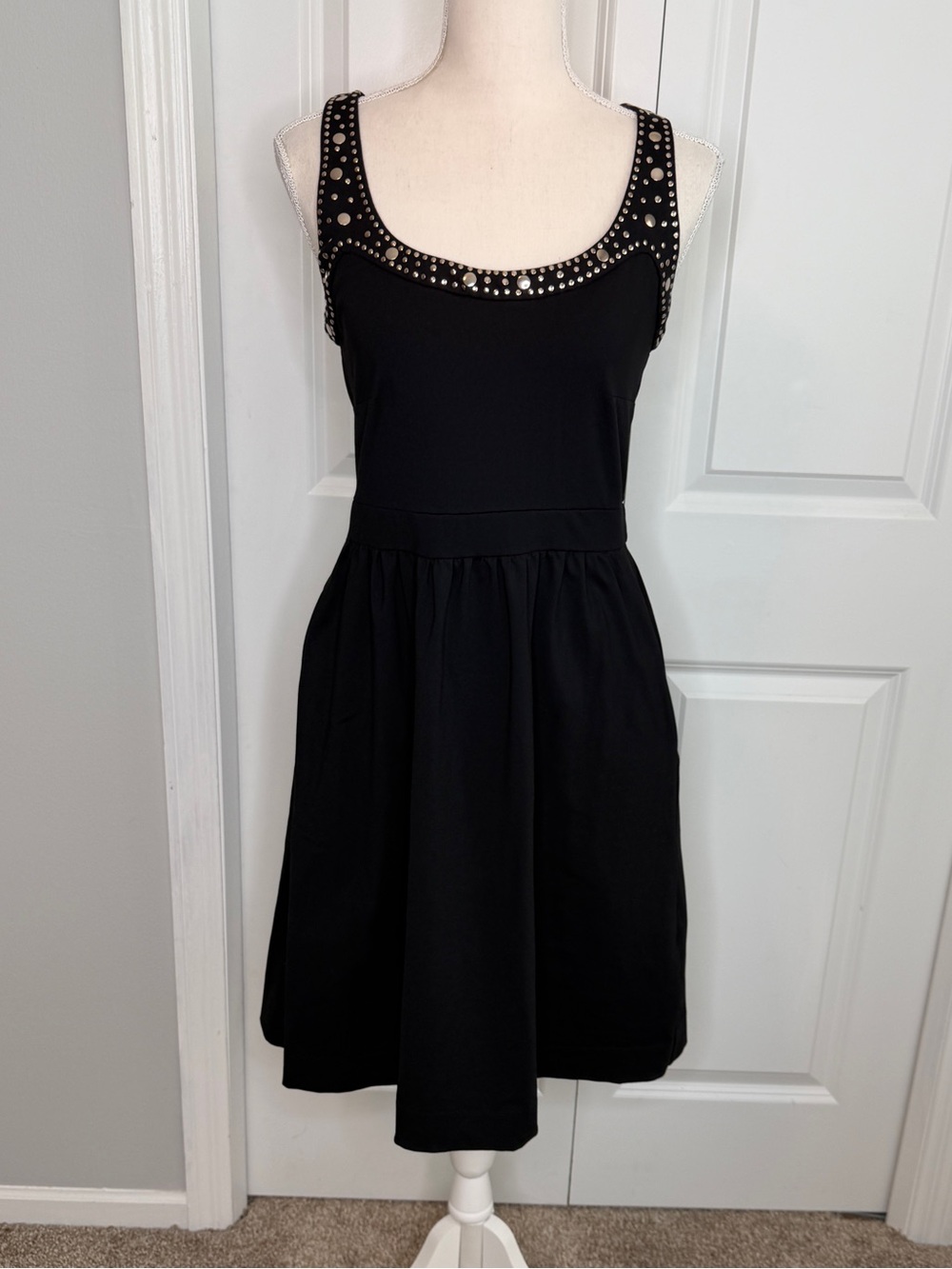 Cynthia Rowley Black Silver Studded Mini Tank Dress Medium Ponte Stretch Pockets
